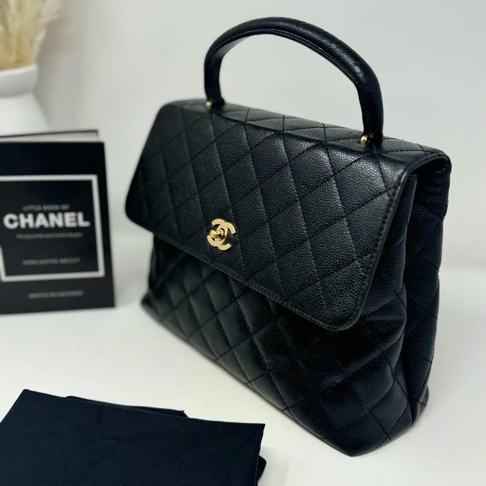 💎💯Authentic CHANEL Black Caviar Quilted Top Handle Kelly💎
